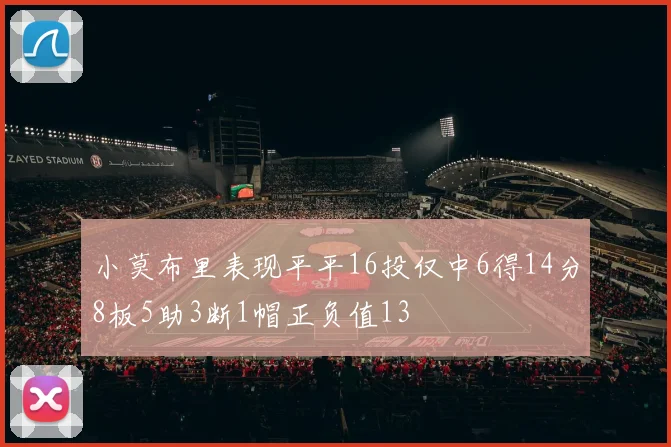 小莫布里表现平平16投仅中6得14分8板5助3断1帽正负值13